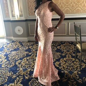 Like new! Lace Dress / Gown - Peach/ Plush. Size 0. Wedding guest/ prom dress